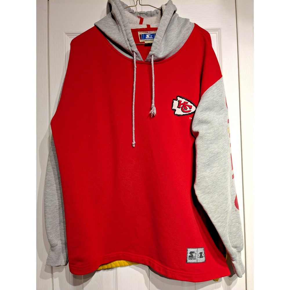 Vintage Kansas City Chiefs Hoodie Men M NFL Football Starter 90s Spell Out Arm